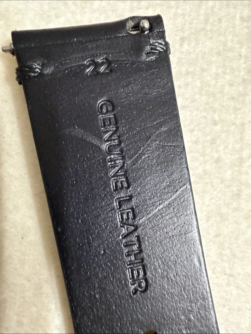 22mm Black Leather Watch Band with Stainless Steel Buckle